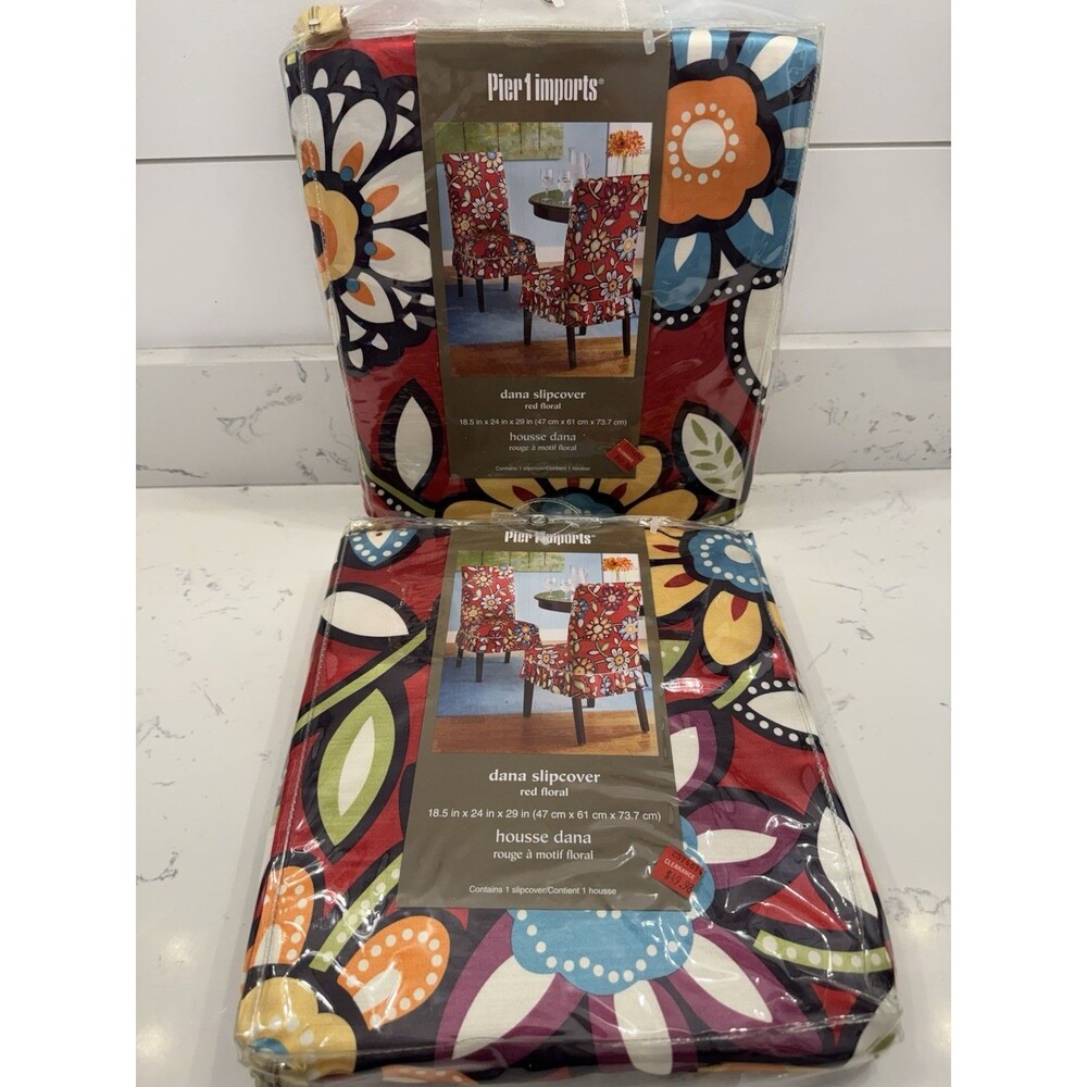 Pier 1 Imports Chair Slipcover Dana Dining Chair Covers Red floral Lot of 2 NEW